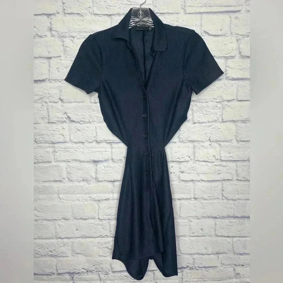 ASOS DESIGN rib jersey stretch collared retro romper in navy - Picture 3 of 8